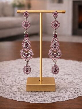 NWT Stunning Pink Rhinestone Dangle Earrings